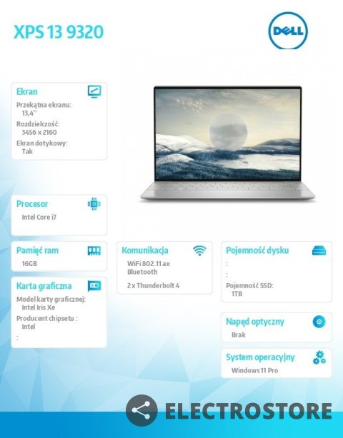 Dell Notebook XPS 13 9320 Win11Pro i7-1260P/1TB/16GB/Intel Iris Xe/13.4 OLED Touch/KB-Backlit/Platinum/2Y NBD Dell Notebook XPS 13 9320 Win11Pro i7-1260P/1TB/16GB/Intel Iris Xe/13.4 OLED Touch/KB-Backlit/Platinum/2Y NBD