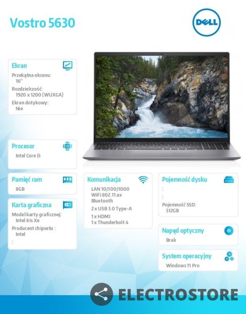 Dell Notebook Vostro 16 (5630) Win11Pro i5-1340P/8GB/512GB SSD/16 FHD+/Intel Iris Xe/WLAN + BT/Backlit Kb/4 Cell/3Y3YPS Dell Notebook Vostro 16 (5630) Win11Pro i5-1340P/8GB/512GB SSD/16 FHD+/Intel Iris Xe/WLAN + BT/Backlit Kb/4 Cell/3Y3YPS