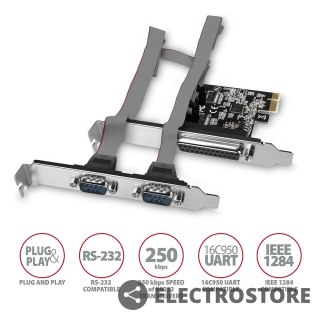 AXAGON PCEA-PSN Kontroler PCIe 1x port równoległy LPT + 2x port szeregowy RS232 250 kbps, w zestawie SP & LP