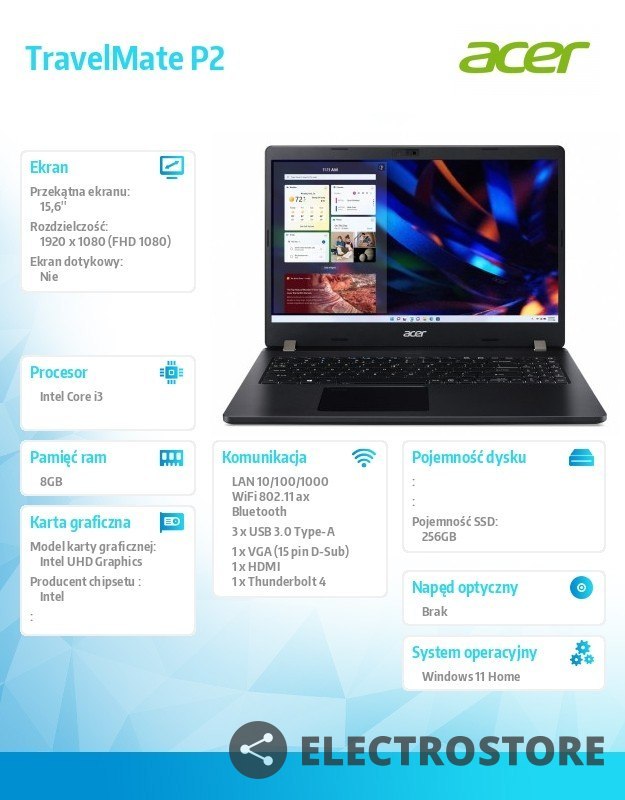 Acer Notebook TravelMate P215-53 WIN11H/i3-1115G4/8GB/256SSD/UMA/15.6