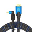 Savio Kabel HDMI (M) v2.1, kątowy, 5m, 8K, miedź, niebiesko-czarny, złote końcówki, ethernet/3D, CL-175