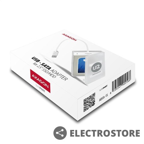 AXAGON ADSA-1S Adapter USB 2.0 SATA do szybkiego przyłączenia 2.5" SSD/HDD Z pudełkiem AXAGON ADSA-1S Adapter USB 2.0 SATA do szybkiego przyłączenia 2.5" SSD/HDD Z pudełkiem