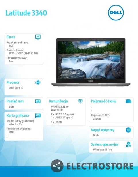 Dell Notebook Latitude 3340 Win11Pro i5-1335U/8GB/256GB SSD/2in1 13.3 FHD Touch/Integrated/FgrPr/FHD/IR Cam/Mic/WLAN + BT/Backlit Kb/ Dell Notebook Latitude 3340 Win11Pro i5-1335U/8GB/256GB SSD/2in1 13.3 FHD Touch/Integrated/FgrPr/FHD/IR Cam/Mic/WLAN + BT/Backlit Kb/