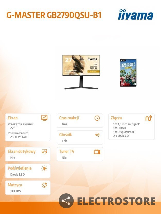IIYAMA Monitor 27 cali GB2790QSU-B1 + Gra Dead Island 2 PC IIYAMA Monitor 27 cali GB2790QSU-B1 + Gra Dead Island 2 PC
