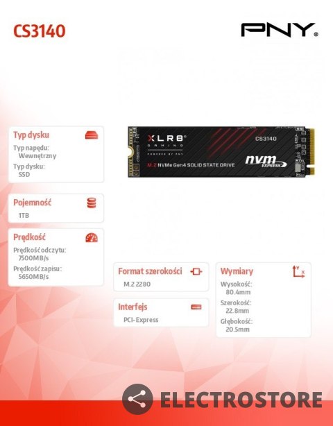 PNY Dysk SSD 1TB M.2 2280 CS3140 PNY Dysk SSD 1TB M.2 2280 CS3140