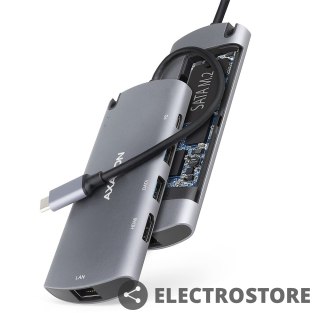 AXAGON HMC-6M2 Wieloportowy hub USB-C 3.2 Gen 1, slot M.2 SATA + HDMI + GLAN + 2x USB-A + PD 100W