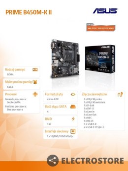 Asus Płyta główna PRIME B450M-K II AM4 2D DR4 DVI/DSUB/USB3.1/M.2 mATX