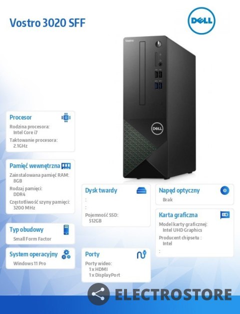 Dell Komputer Vostro 3020 SFF Win11Pro i7-13700/8GB/512GB SSD/Intel UHD 770/DVD RW/WLAN + BT/Kb/Mouse/3YPS Dell Komputer Vostro 3020 SFF Win11Pro i7-13700/8GB/512GB SSD/Intel UHD 770/DVD RW/WLAN + BT/Kb/Mouse/3YPS