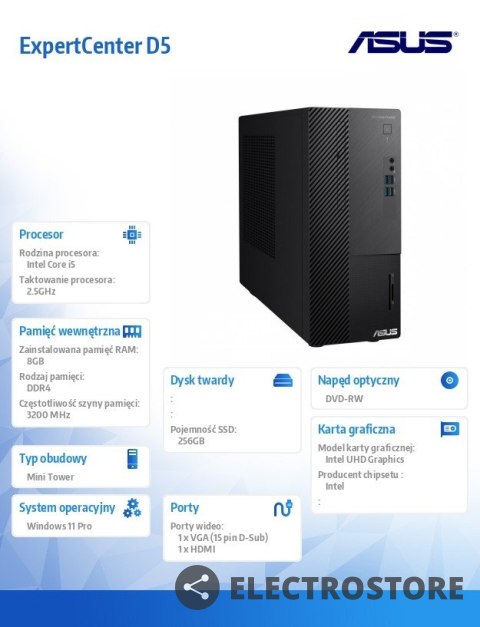 Asus Komputer ExpertCenter D5 Mini Tower D500MD_CZ-512400007X W11P/i5-12400/8GB/256GB Asus Komputer ExpertCenter D5 Mini Tower D500MD_CZ-512400007X W11P/i5-12400/8GB/256GB