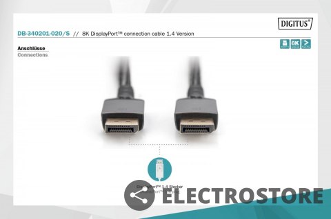 Digitus Kabel połączeniowy PREMIUM DisplayPort 8K60Hz UHD DP/DP M/M 2m Czarny Digitus Kabel połączeniowy PREMIUM DisplayPort 8K60Hz UHD DP/DP M/M 2m Czarny