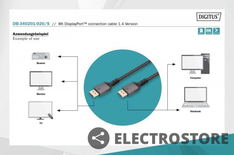 Digitus Kabel połączeniowy PREMIUM DisplayPort 8K60Hz UHD DP/DP M/M 2m Czarny Digitus Kabel połączeniowy PREMIUM DisplayPort 8K60Hz UHD DP/DP M/M 2m Czarny