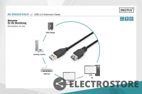 Digitus Kabel przedłużający USB 3.1 Gen.1 SuperSpeed 5Gbps Typ USB A/USB A M/Ż 3m Czarny Digitus Kabel przedłużający USB 3.1 Gen.1 SuperSpeed 5Gbps Typ USB A/USB A M/Ż 3m Czarny