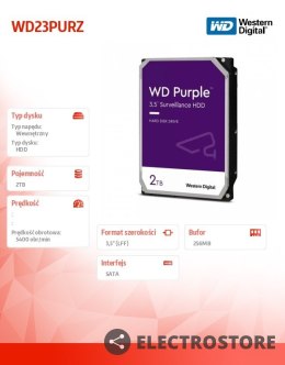 Western Digital Dysk twardy WD Purple 2TB 3,5 256 MB 5400RPM WD23PURZ