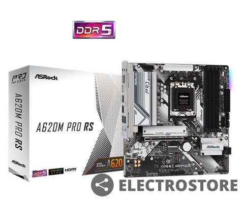 ASRock Płyta główna A620M PRO RS AM5 4DDR5 HDMI/DP M.2 mATX ASRock Płyta główna A620M PRO RS AM5 4DDR5 HDMI/DP M.2 mATX