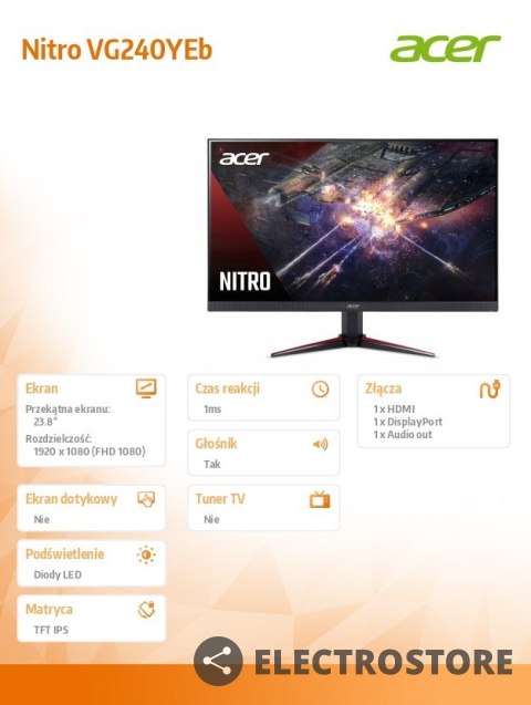 Acer Monitor 24 cale Nitro VG240YEb mipx IPS/100Hz/1ms Acer Monitor 24 cale Nitro VG240YEb mipx IPS/100Hz/1ms