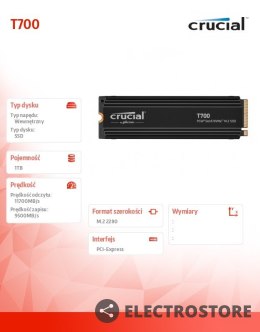 Crucial Dysk SSD T700 1TB M.2 NVMe 2280 PCIe 5.0 11700/9500 Radiator