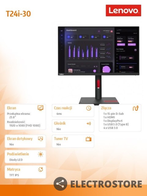 Lenovo Monitor 23.8 ThinkVision T24i-30 63CFMATXEU Lenovo Monitor 23.8 ThinkVision T24i-30 63CFMATXEU