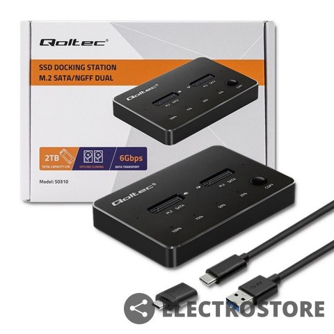 Qoltec Stacja dokujca dysków 2x SSD M.2 SATA | NGFF | USB typ C Qoltec Stacja dokujca dysków 2x SSD M.2 SATA | NGFF | USB typ C