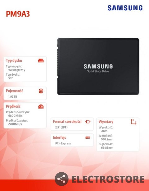 Samsung Dysk SSD PM9A3 U.2DCT 1920GB MZQL21T9HCJR-00W07 NVMe Samsung Dysk SSD PM9A3 U.2DCT 1920GB MZQL21T9HCJR-00W07 NVMe