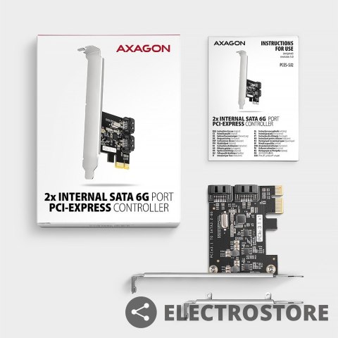 AXAGON PCES-SJ2 Kontroler PCIe 2x wewnętrzny port SATA 6G, chipset JMB582 SP & LP AXAGON PCES-SJ2 Kontroler PCIe 2x wewnętrzny port SATA 6G, chipset JMB582 SP & LP