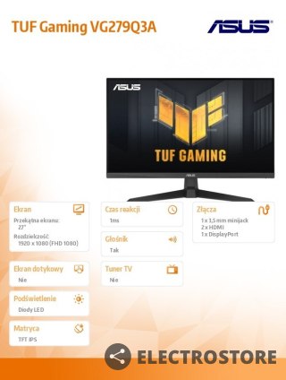 Asus Monitor 27 cali VG279Q3A Full HD(1920x1080), 180Hz, Fast IPS,