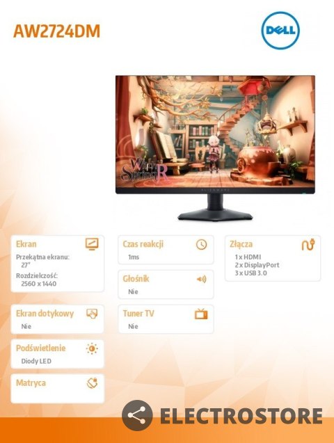 Dell Monitor Alienware AW2724DM 27 cali LED 2560x1440/HDMI/DP/USB/3Y Dell Monitor Alienware AW2724DM 27 cali LED 2560x1440/HDMI/DP/USB/3Y