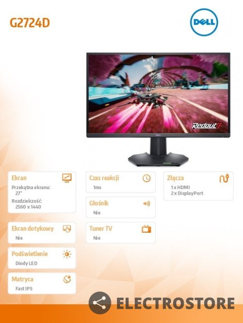 Dell Monitor G2724D 27 cali 165Hz IPS/2560x1440/HDMI/DP/3Y Dell Monitor G2724D 27 cali 165Hz IPS/2560x1440/HDMI/DP/3Y