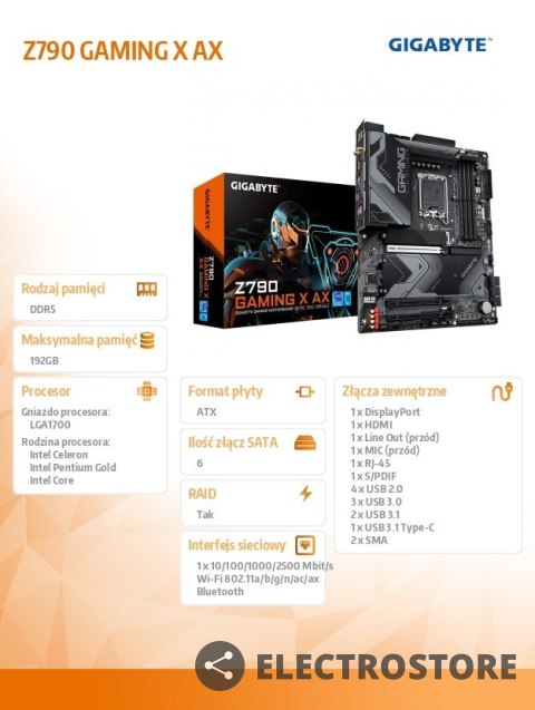 Gigabyte Płyta główna Z790 GAMING X AX s1700 4DDR5 HDMI/DP ATX Gigabyte Płyta główna Z790 GAMING X AX s1700 4DDR5 HDMI/DP ATX