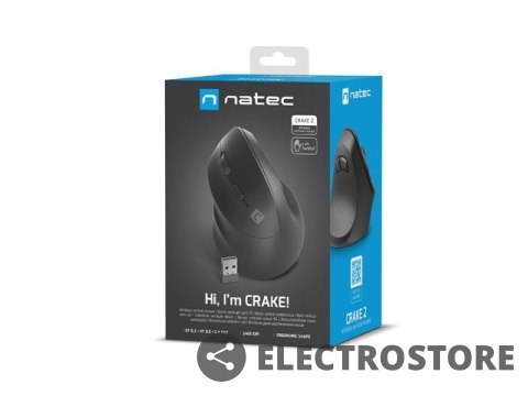 Natec Mysz bezprzewodowa wertykalna Crake 2 2400 DPI Bluetooth 5.2 + 2.4GHz dla leworęcznych Czarna Natec Mysz bezprzewodowa wertykalna Crake 2 2400 DPI Bluetooth 5.2 + 2.4GHz dla leworęcznych Czarna