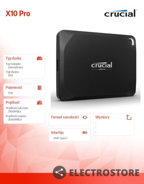 Crucial Dysk SSD X10 Pro 1TB USB-C 3.2 Gen2 2x2 Crucial Dysk SSD X10 Pro 1TB USB-C 3.2 Gen2 2x2