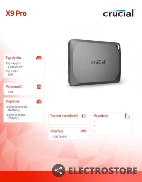 Crucial Dysk SSD X9 Pro 4TB USB-C 3.2 Gen2 Crucial Dysk SSD X9 Pro 4TB USB-C 3.2 Gen2