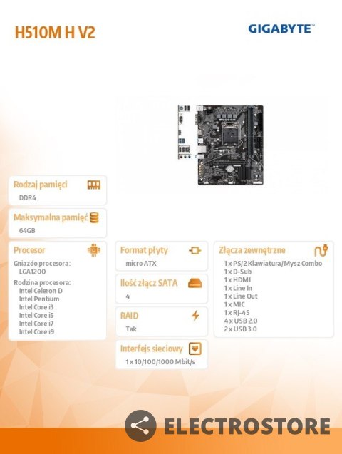 Gigabyte Płyta główna H510M H V2 s1200 2DDR4 HDMI/D-SUB M.2 mATX Gigabyte Płyta główna H510M H V2 s1200 2DDR4 HDMI/D-SUB M.2 mATX