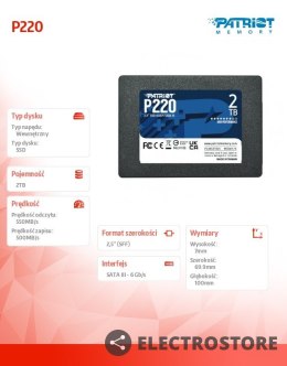 Patriot Dysk SSD 2TB P220 2.5 inches 550/500MB/s SATA III