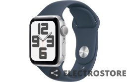 Apple Watch SE GPS, 40mm Koperta z aluminium w kolorze srebrnym z paskiem sportowym w kolorze sztormowego błękitu - M/L