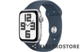 Apple Watch SE GPS, 44mm Koperta z aluminium w kolorze srebrnym z paskiem sportowym w kolorze sztormowego błękitu - M/L