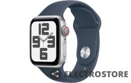 Apple Watch SE GPS + Cellular, 40mm Koperta z aluminium w kolorze srebrnym z paskiem sportowym w kolorze sztormowego błękitu - S/M