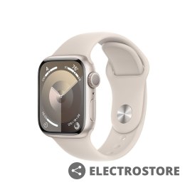 Apple Watch Series 9 GPS, 41mm Koperta z aluminium w kolorze księżycowej poświaty z paskiem sportowym w kolorze księżycowej poświaty -