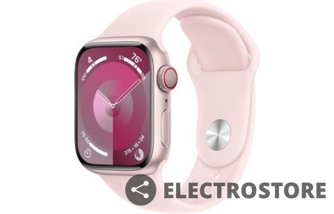 Apple Watch Series 9 GPS + Cellular, 41mm Koperta z aluminium w kolorze różowym z paskiem sportowy w kolorze jasnoróżowym - S/M