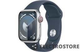 Apple Watch Series 9 GPS + Cellular, 41mm Koperta z aluminium w kolorze srebrnym z paskiem sportowy w kolorze sztormowego błękitu - S/