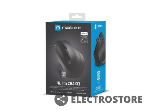 Natec Mysz bezprzewodowa wertykalna Crake 2 2400 DPI Bluetooth 5.2 + 2.4GHz Czarna Natec Mysz bezprzewodowa wertykalna Crake 2 2400 DPI Bluetooth 5.2 + 2.4GHz Czarna