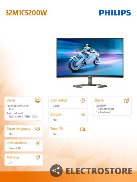 Philips Monitor 32M1C5200W VA Curved 31.5 cala 240Hz HDMIx2 DP HAS Philips Monitor 32M1C5200W VA Curved 31.5 cala 240Hz HDMIx2 DP HAS