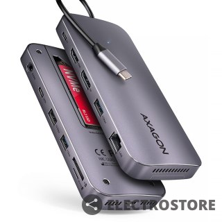 AXAGON HMC-12GM2 Wieloportowy hub USB 12in1 + M.2 NVMe/SATA pozycja, 10Gbps, 3x USB-A, USB-C, HDMI 4K/60Hz, DP 4K/60Hz, GLAN, SD/microS