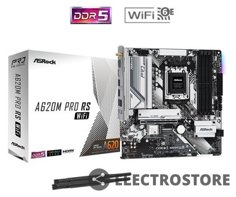ASRock Płyta główna A620M PRO RS WIFI AM5 4DDR5 HDMI/DP M.2 mATX ASRock Płyta główna A620M PRO RS WIFI AM5 4DDR5 HDMI/DP M.2 mATX