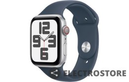 Apple Watch SE GPS + Cellular, 44mm Koperta z aluminium w kolorze srebrnym z paskiem sportowym w kolorze sztormowego błękitu - S/M
