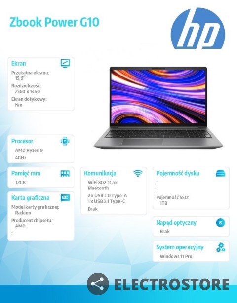 HP Inc. Mobilna stacja robocza Zbook Power G10/W11P R9-7940HS 1TB/32 866B0EA HP Inc. Mobilna stacja robocza Zbook Power G10/W11P R9-7940HS 1TB/32 866B0EA