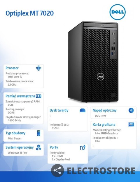 Dell Komputer Optiplex MT/Core i5-14500/8GB/512GB SSD/Integrated/DVD RW/No Wifi/Kb/Mouse/W11Pro Dell Komputer Optiplex MT/Core i5-14500/8GB/512GB SSD/Integrated/DVD RW/No Wifi/Kb/Mouse/W11Pro