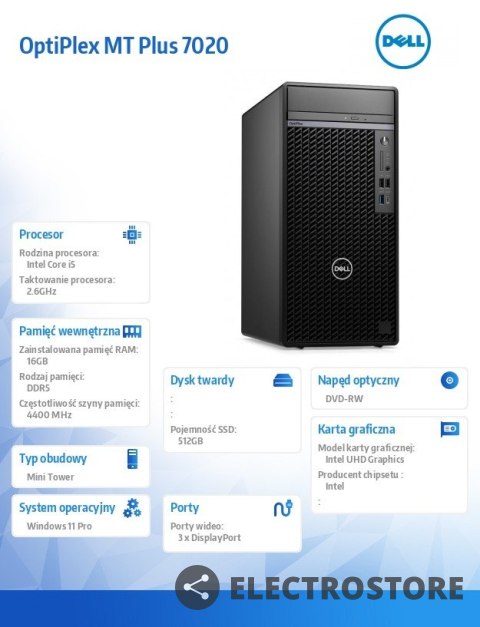 Dell Komputer Optiplex Plus MT/Core i5-14500/16GB/512GB SSD/Integrated/DVD RW/Wireless Kb & Mouse/W11Pro/vPro Dell Komputer Optiplex Plus MT/Core i5-14500/16GB/512GB SSD/Integrated/DVD RW/Wireless Kb & Mouse/W11Pro/vPro