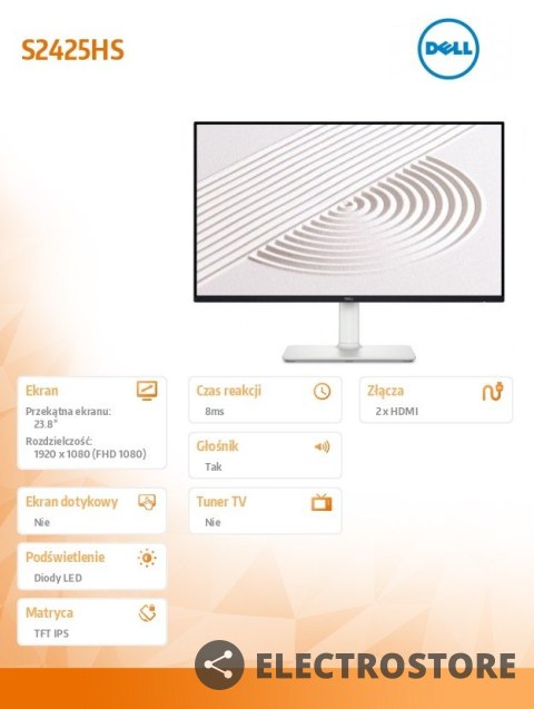 Dell Monitor 23.8 cala S2425HS IPS LED 100Hz Full HD (1920x1080)/16:9/2xHDMI/Speakers/fully adjustable stand/3Y