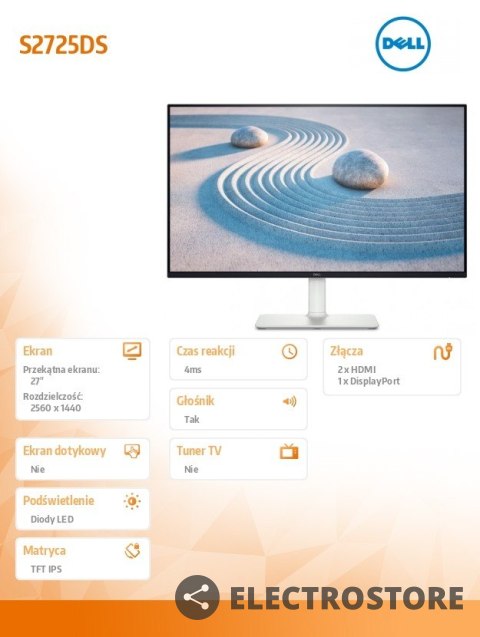 Dell Monitor 27 cali S2725DS IPS LED 100Hz QHD (2560x1440)/16:9/2xHDMI/DP/Speakers/fully adjustable stand/3Y Dell Monitor 27 cali S2725DS IPS LED 100Hz QHD (2560x1440)/16:9/2xHDMI/DP/Speakers/fully adjustable stand/3Y