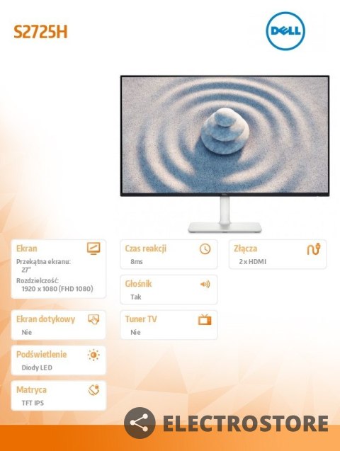 Dell Monitor 27 cali S2725H IPS LED 100Hz Full HD (1920x1080)/16:9/2xHDMI/Speakers/3Y Dell Monitor 27 cali S2725H IPS LED 100Hz Full HD (1920x1080)/16:9/2xHDMI/Speakers/3Y